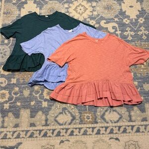 (3) Anthro Ruffle Hem T-Shirts